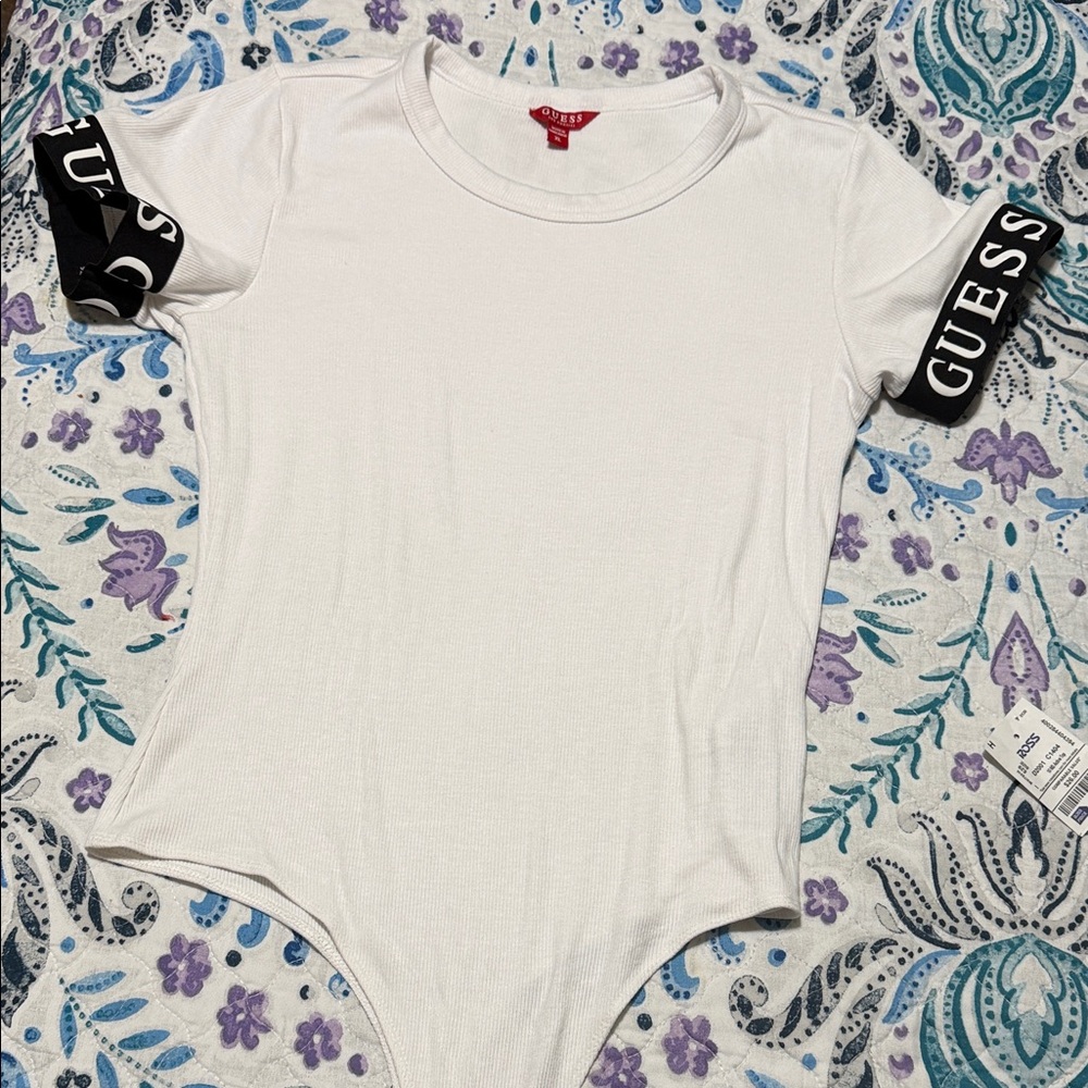 Guess White Bodysuit with Black Logo Accents
